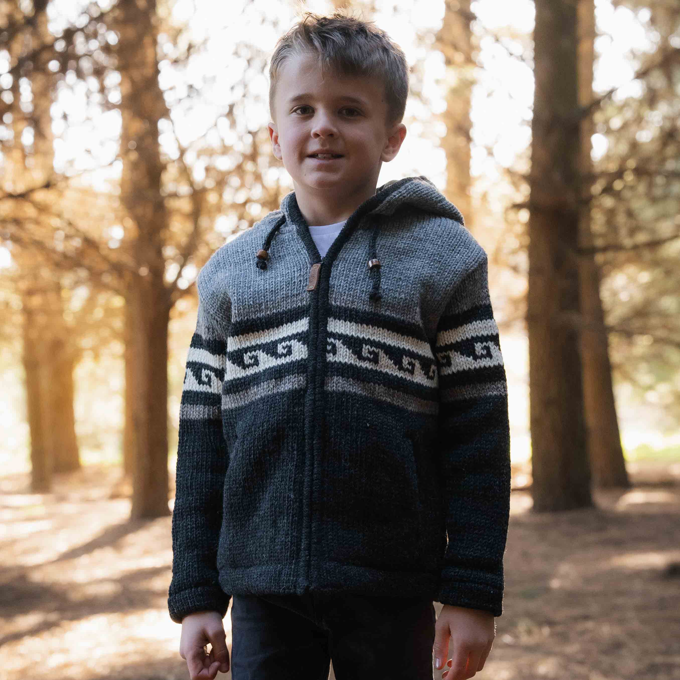 Kids Whale Bay NZ Wool Jacket - Charcoal - Image 6