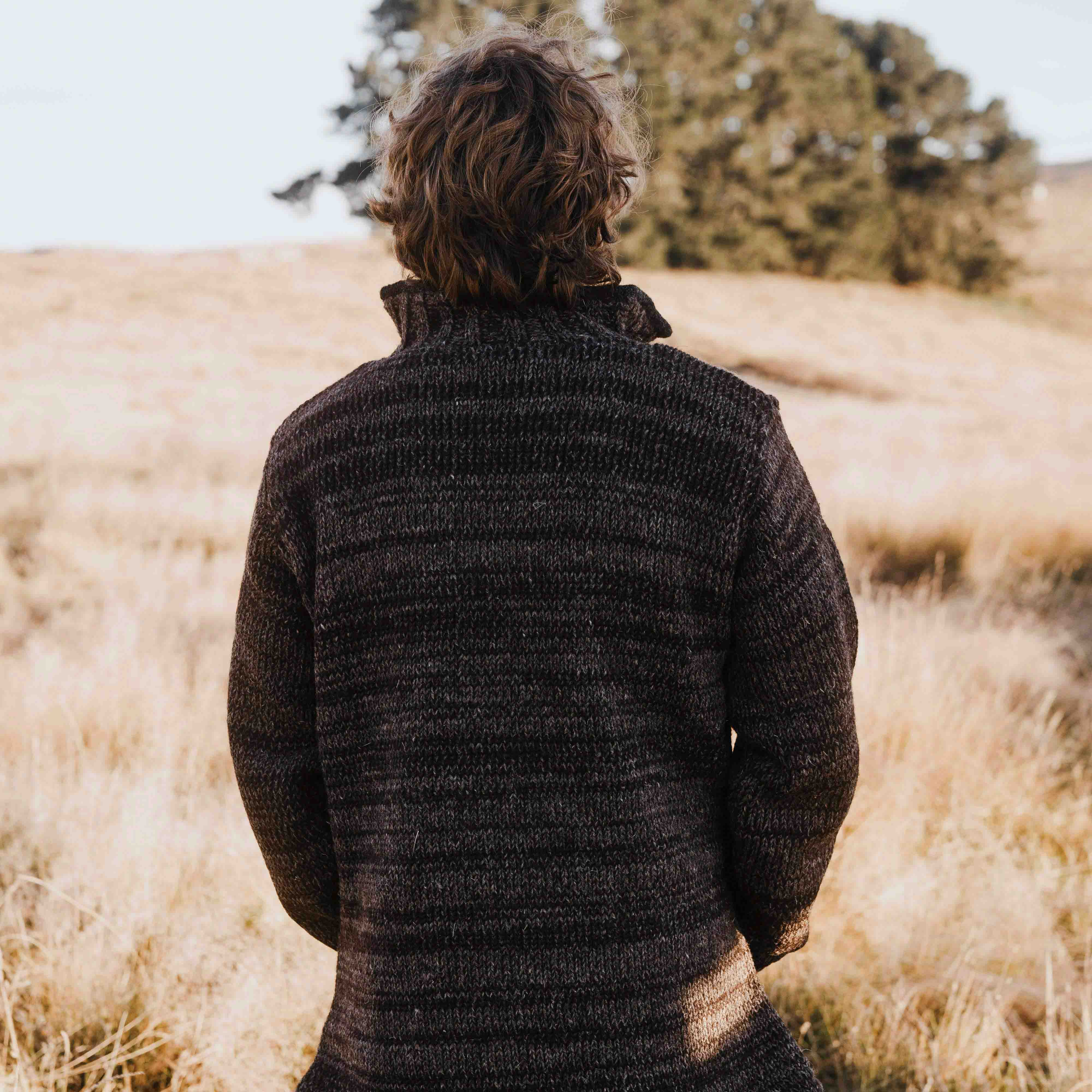 Mens Station Half Zip NZ Wool Jersey - Brown Mix - Image 4