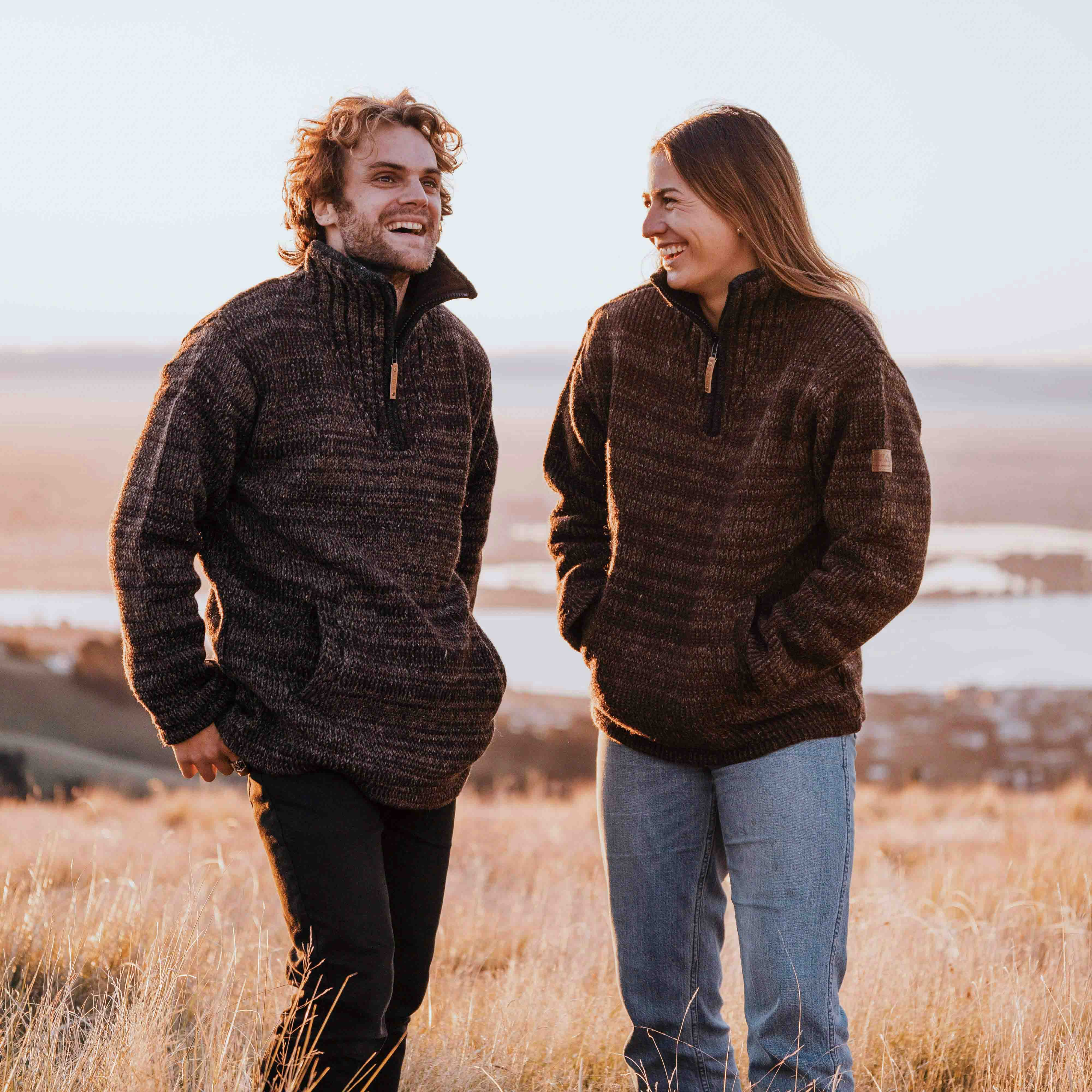 Mens Station Half Zip NZ Wool Jersey - Brown Mix - Image 6