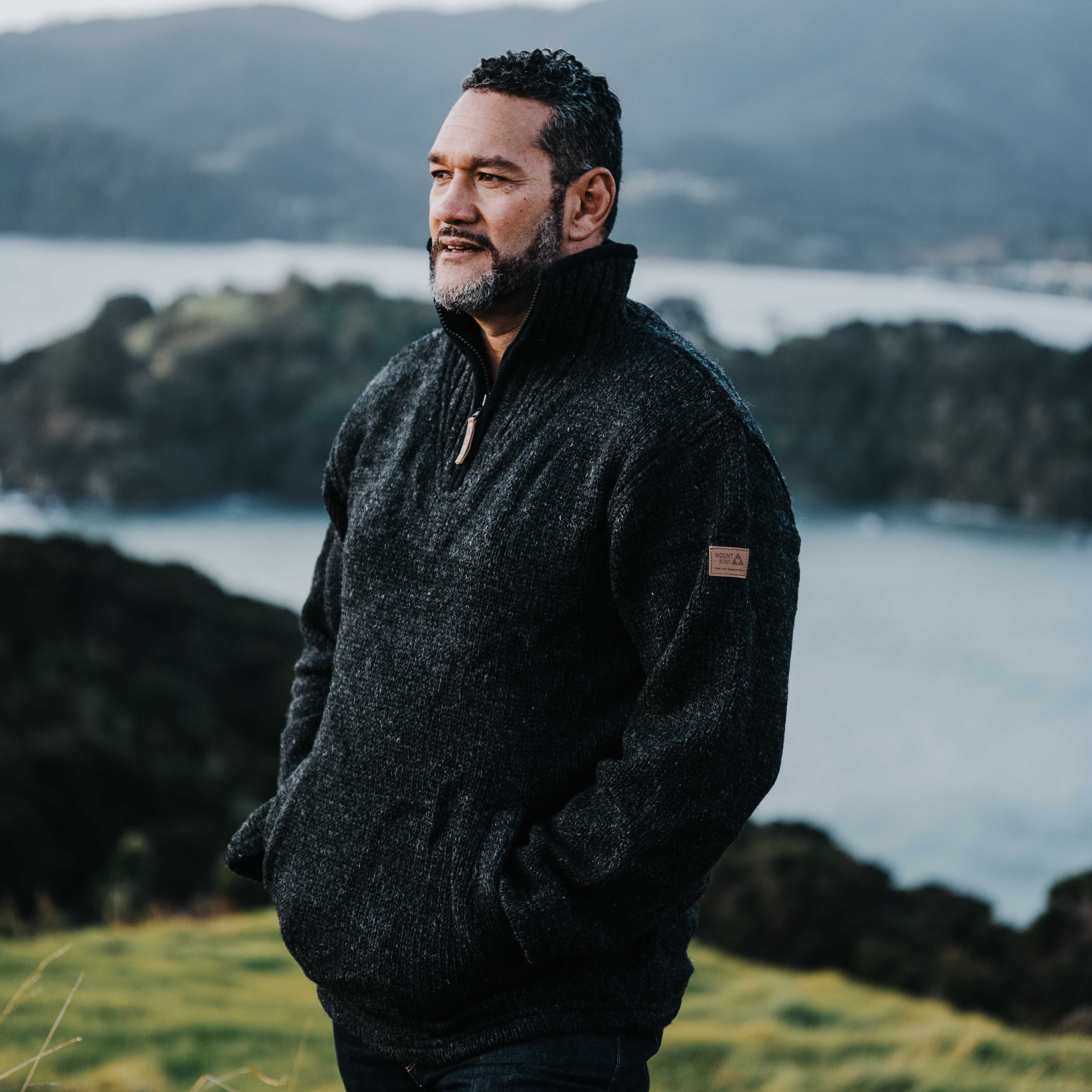 Mens Station Half Zip NZ Wool Jersey - Charcoal - Image 4