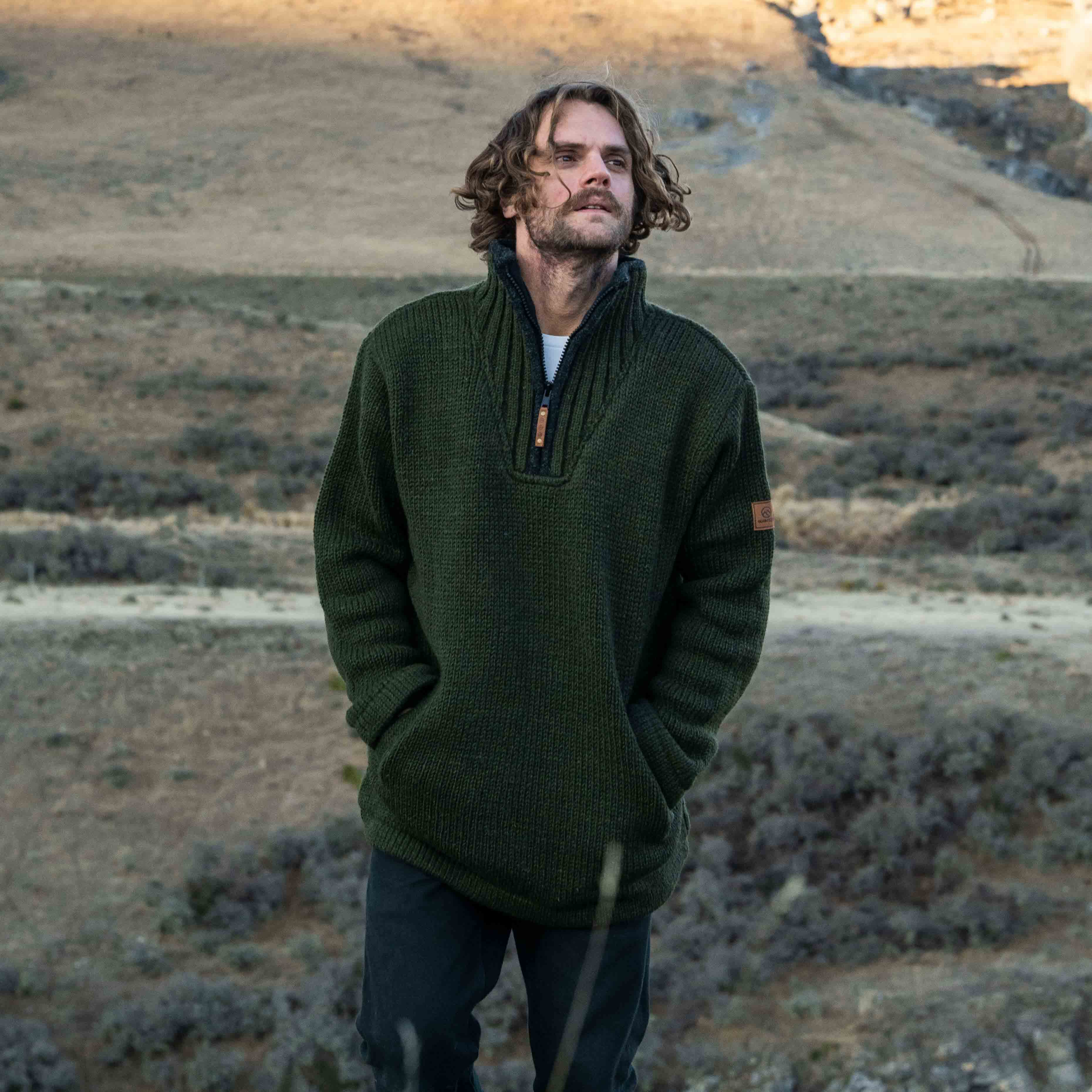 Mens Station Half Zip NZ Wool Jersey - Forest Green - Image 5