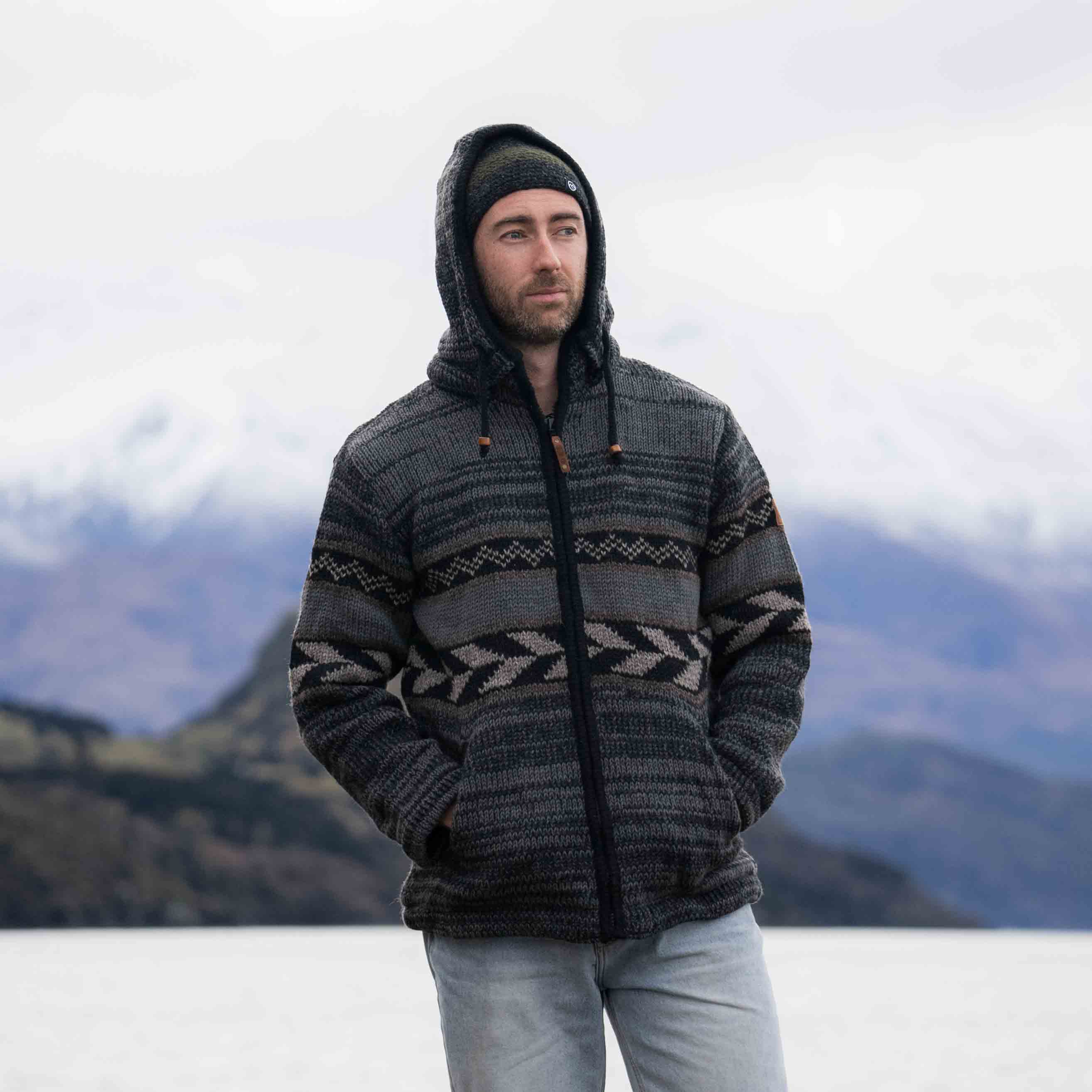 Tongariro Wool Beanie - Charcoal Green - Image 3
