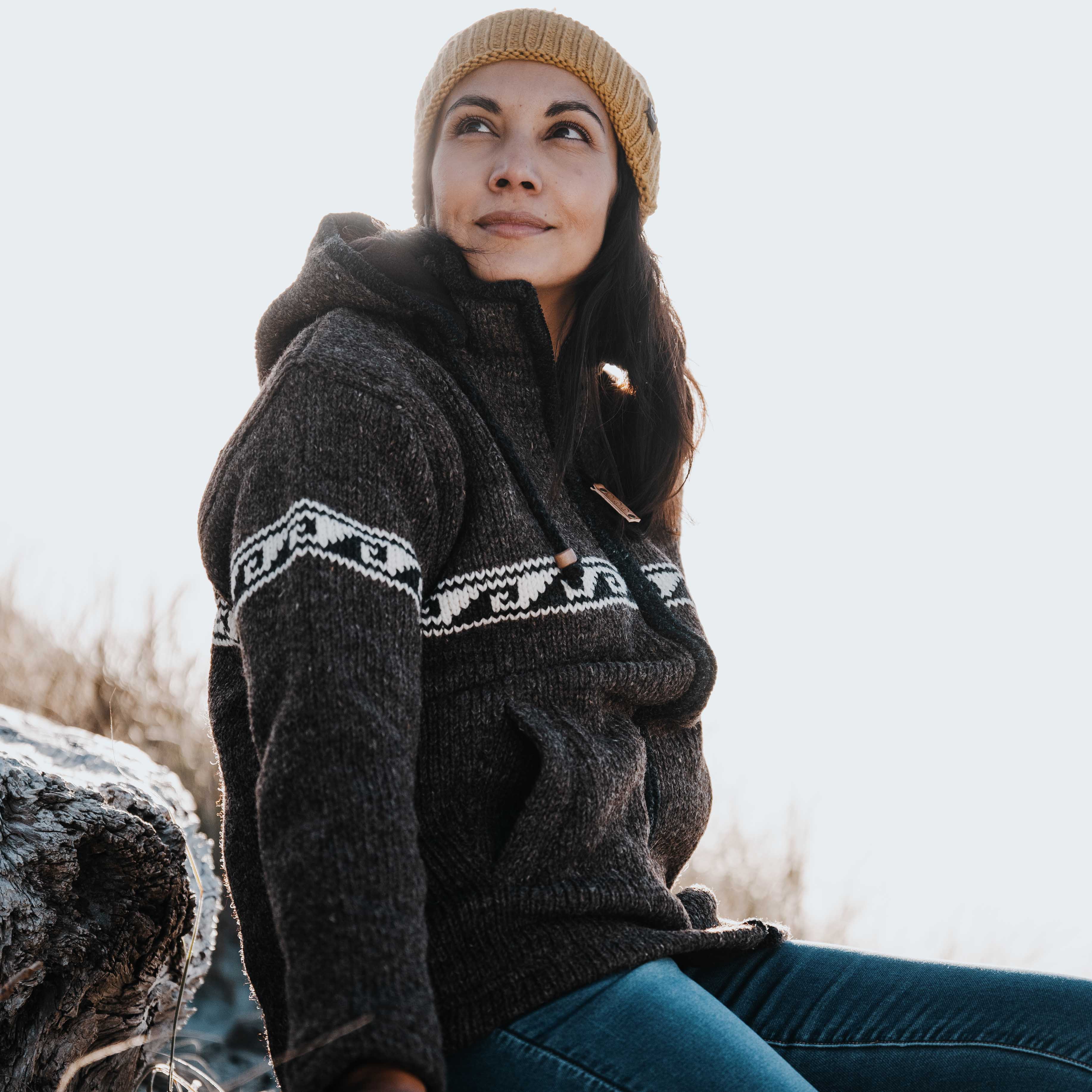 Women's Raglan Wave NZ Wool Jacket - Dark Natural Brown - Image 5