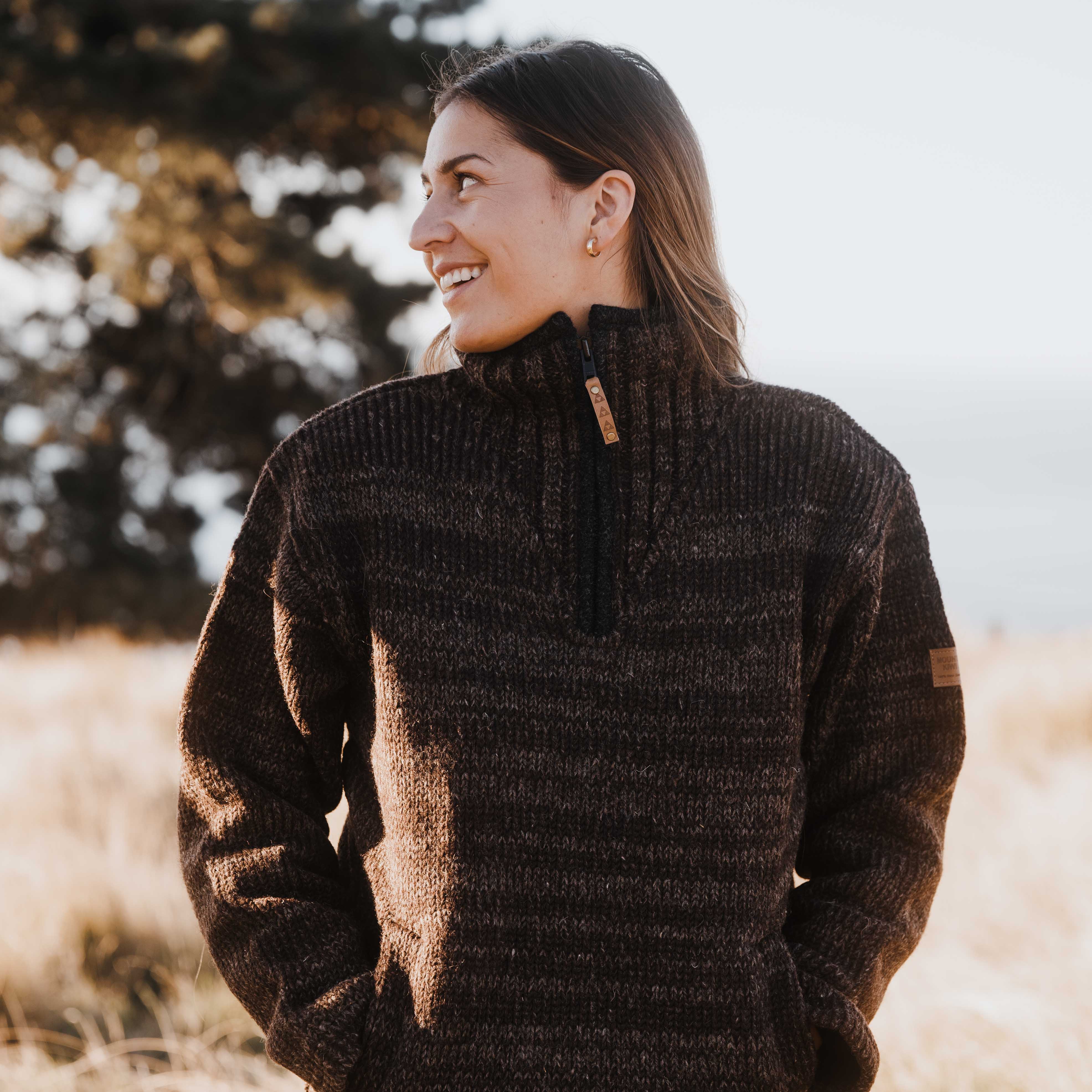 Womens Station Half Zip NZ Wool Jersey - Brown Mix - Image 3