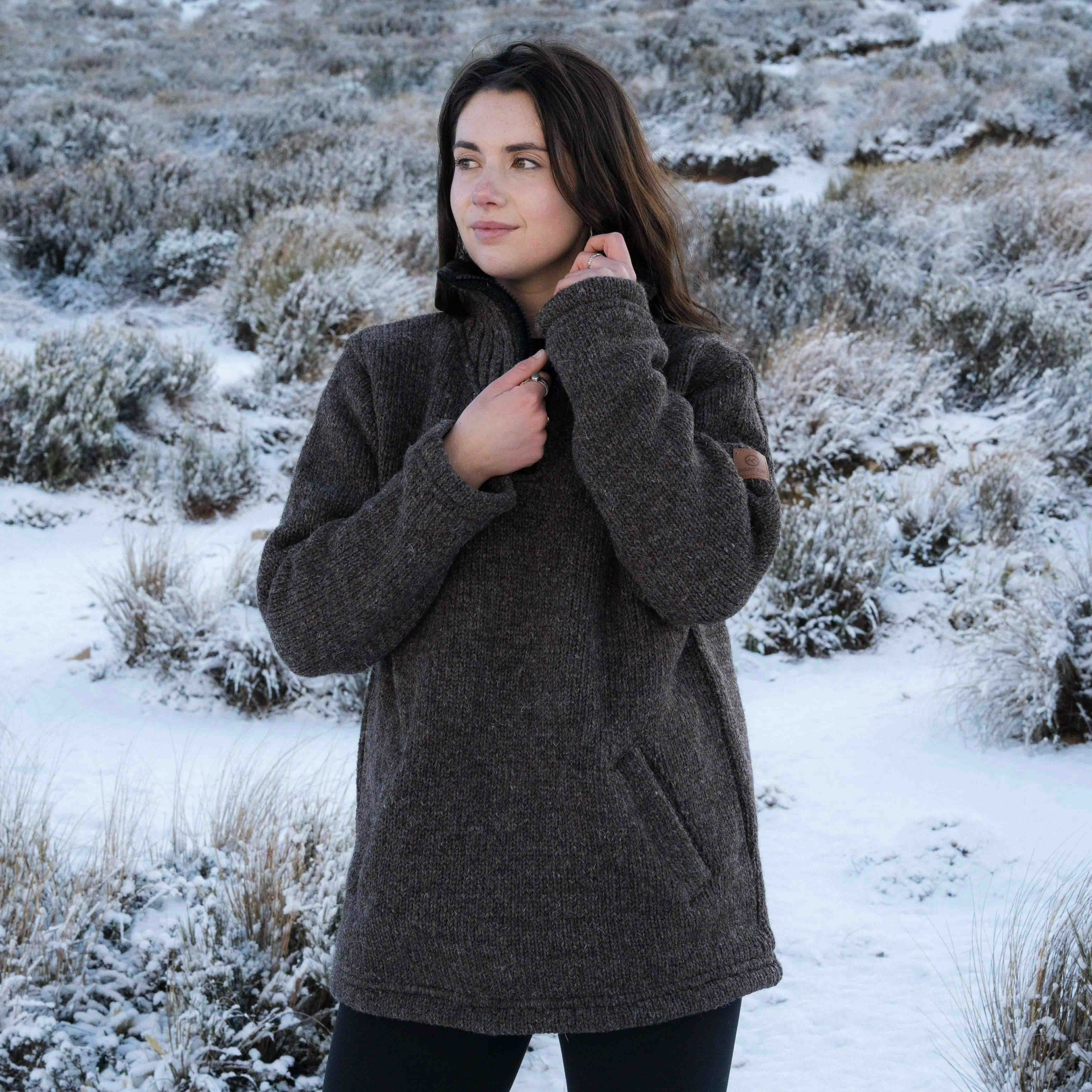 Womens Station Half Zip NZ Wool Jersey - Dark Natural Brown - Image 3