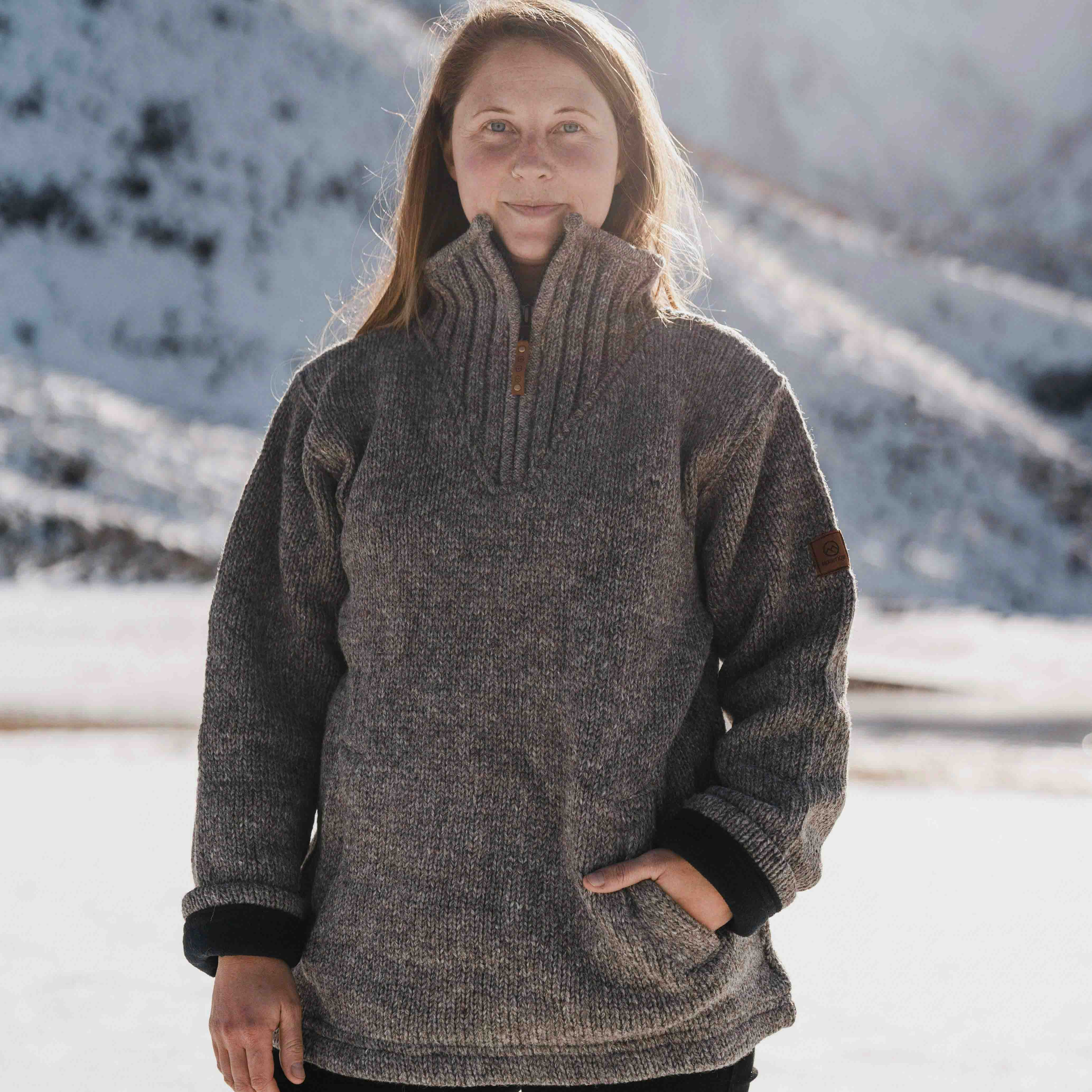 Womens Station Half Zip NZ Wool Jersey - Natural Brown - Image 3