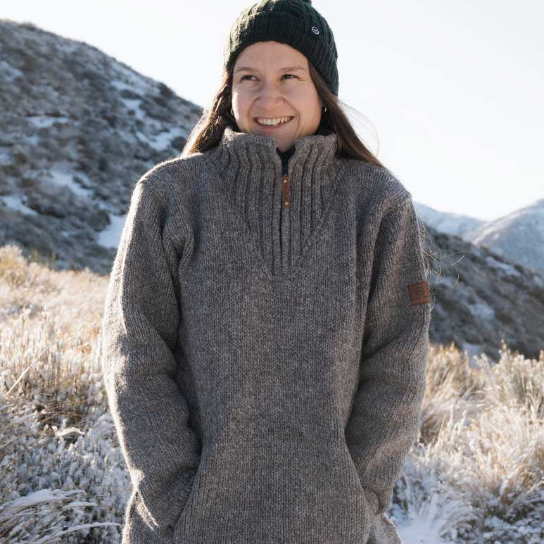 Womens Station Half Zip NZ Wool Jersey - Natural Brown - Image 4