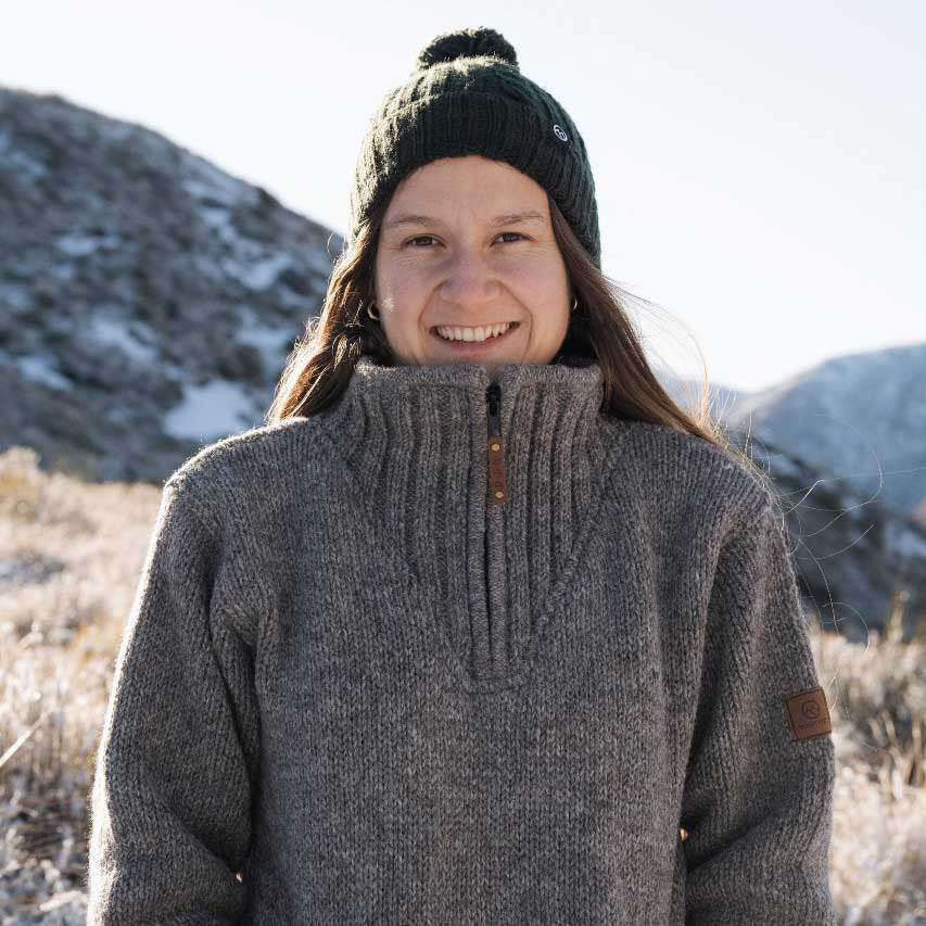 Womens Station Half Zip NZ Wool Jersey - Natural Brown - Image 5